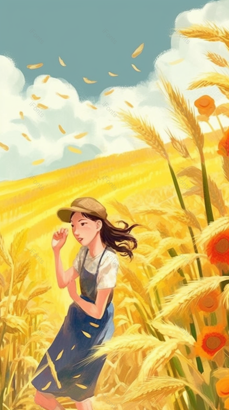 秋天收获喜悦麦子麦穗的小女孩,插画/手绘图,插画/手绘图库,插画/手绘图下载,插画/手绘